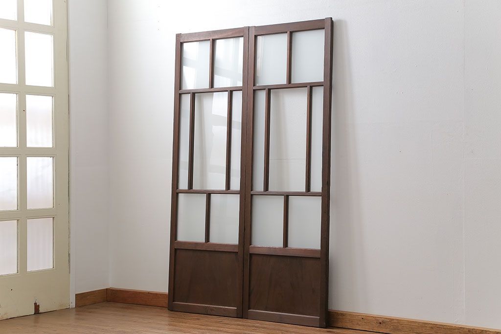 アンティーク 大正ロマン　細身の上質なガラス戸　2枚セット(引き戸)