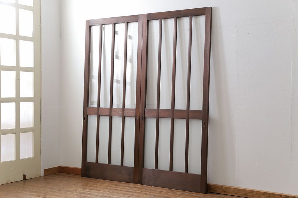 昭和レトロ 背の高いシンプルなガラス戸　2枚セット(引き戸)