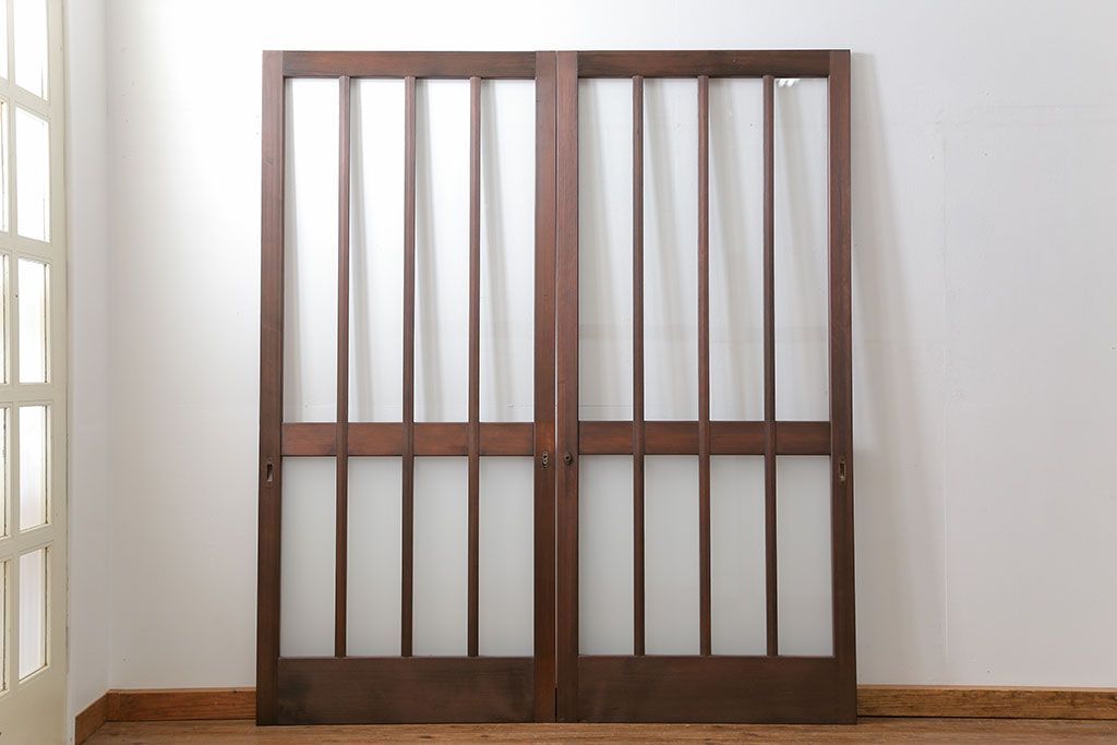 昭和レトロ 背の高いシンプルなガラス戸　2枚セット(引き戸)