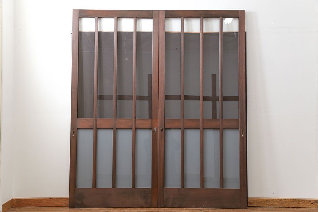 昭和レトロ 背の高いシンプルなガラス戸　2枚セット(引き戸)