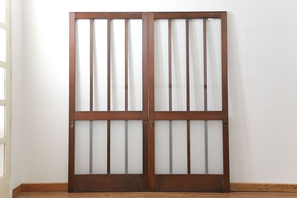 昭和レトロ 背の高いシンプルなガラス戸　2枚セット(引き戸)