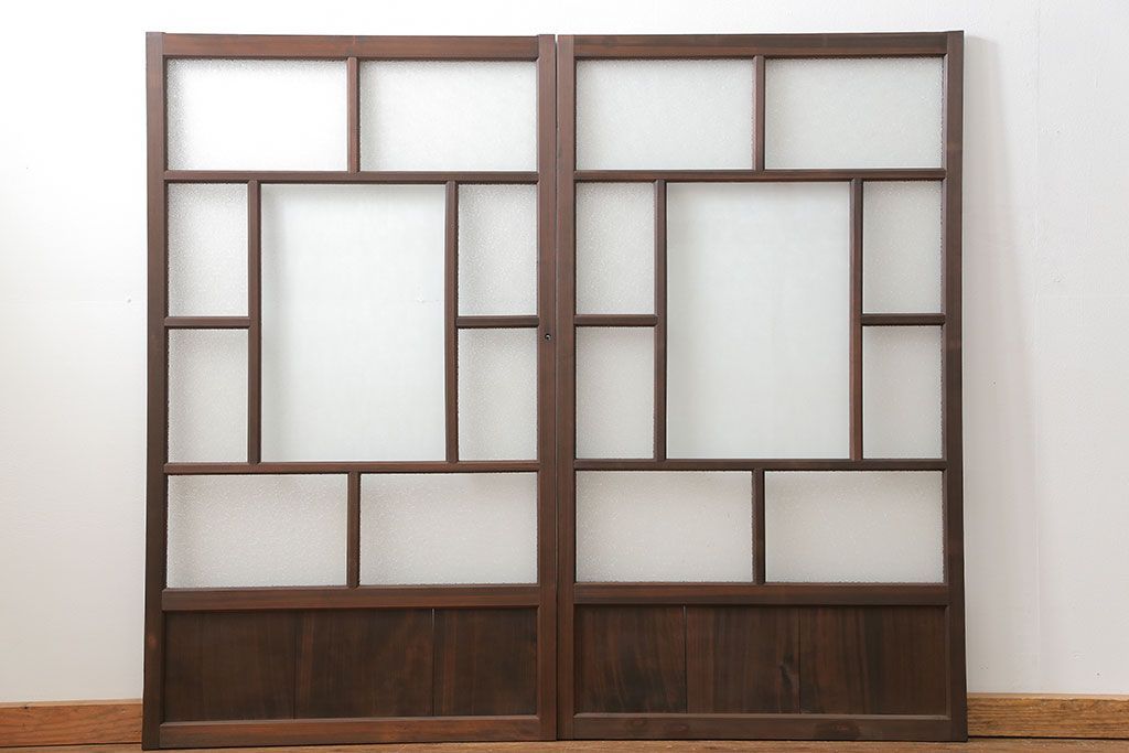 大正ロマン　ダイヤガラスと結霜ガラス!上質なガラス戸(引き戸)2枚