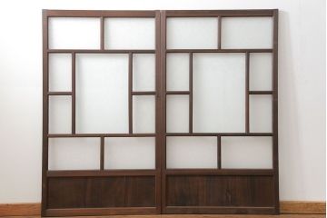 大正ロマン　ダイヤガラスと結霜ガラス!上質なガラス戸(引き戸)2枚