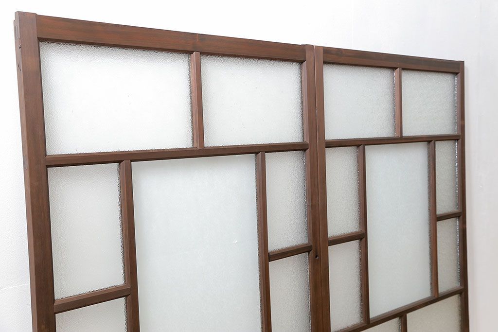 大正ロマン　ダイヤガラスと結霜ガラス!上質なガラス戸(引き戸)2枚