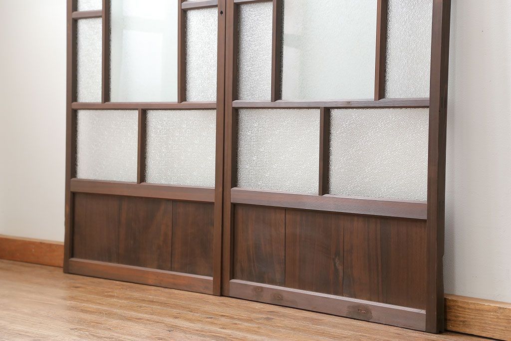 大正ロマン　ダイヤガラスと結霜ガラス!上質なガラス戸(引き戸)2枚