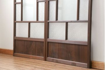 大正ロマン　ダイヤガラスと結霜ガラス!上質なガラス戸(引き戸)2枚