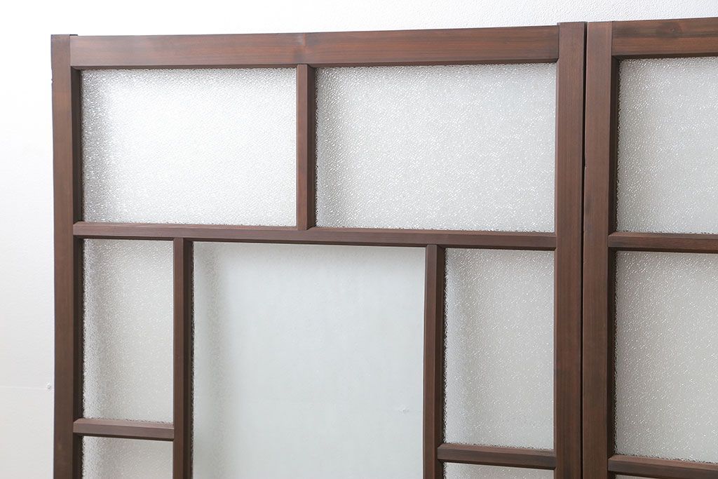 大正ロマン　ダイヤガラスと結霜ガラス!上質なガラス戸(引き戸)2枚