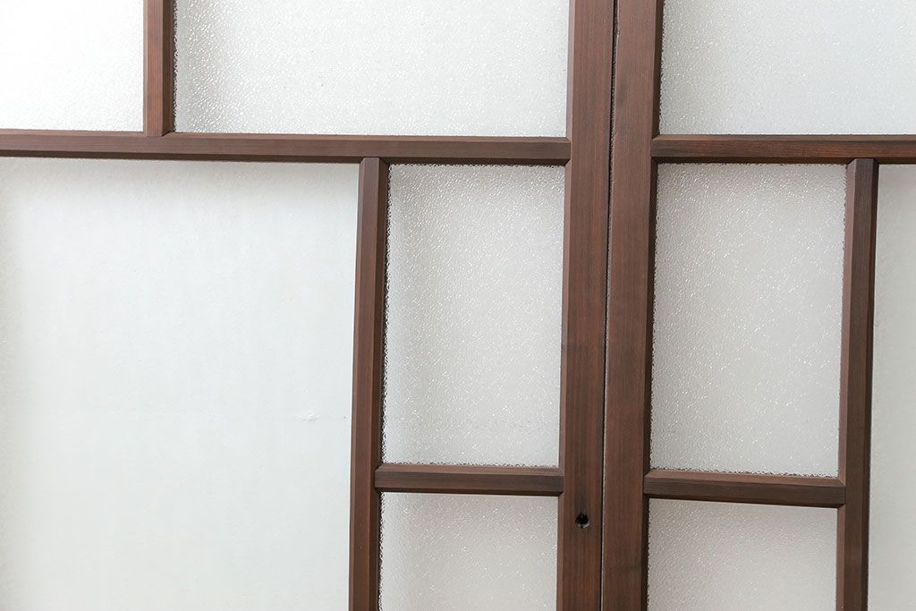 大正ロマン　ダイヤガラスと結霜ガラス!上質なガラス戸(引き戸)2枚