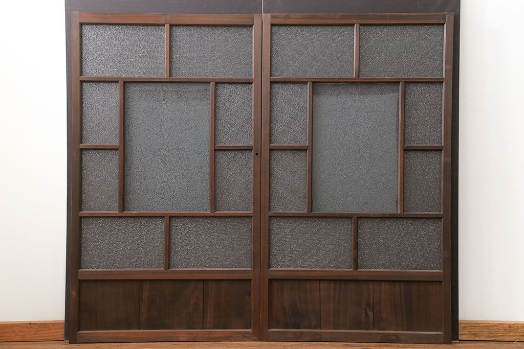 大正ロマン　ダイヤガラスと結霜ガラス!上質なガラス戸(引き戸)2枚