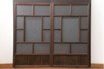 大正ロマン　ダイヤガラスと結霜ガラス!上質なガラス戸(引き戸)2枚