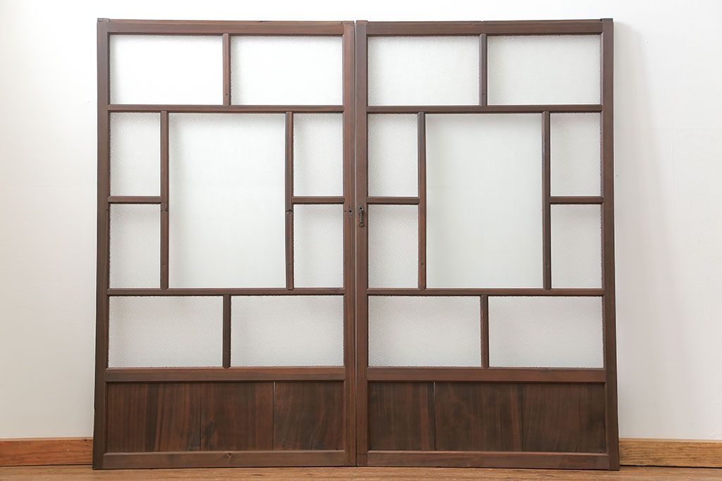 大正ロマン　ダイヤガラスと結霜ガラス!上質なガラス戸(引き戸)2枚