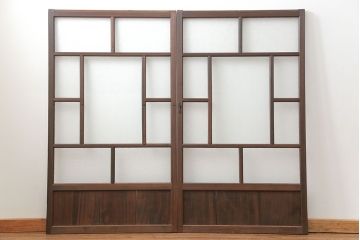 大正ロマン　ダイヤガラスと結霜ガラス!上質なガラス戸(引き戸)2枚
