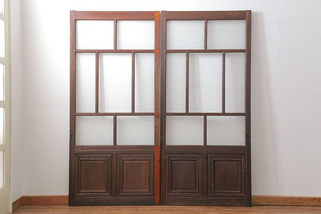 大正ロマン 古い商店の背の高いダイヤガラス引き戸　2枚セット(ガラス戸、建具)