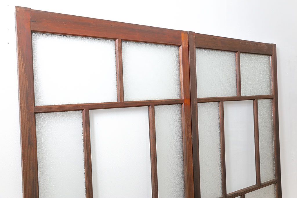 大正ロマン 古い商店の背の高いダイヤガラス引き戸　2枚セット(ガラス戸、建具)