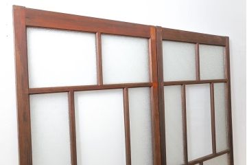 大正ロマン 古い商店の背の高いダイヤガラス引き戸　2枚セット(ガラス戸、建具)