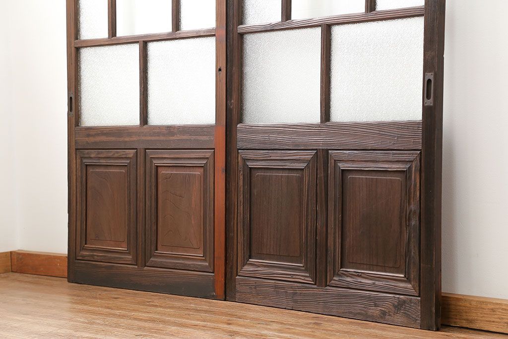 大正ロマン 古い商店の背の高いダイヤガラス引き戸　2枚セット(ガラス戸、建具)