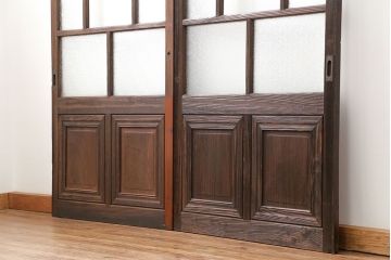 大正ロマン 古い商店の背の高いダイヤガラス引き戸　2枚セット(ガラス戸、建具)