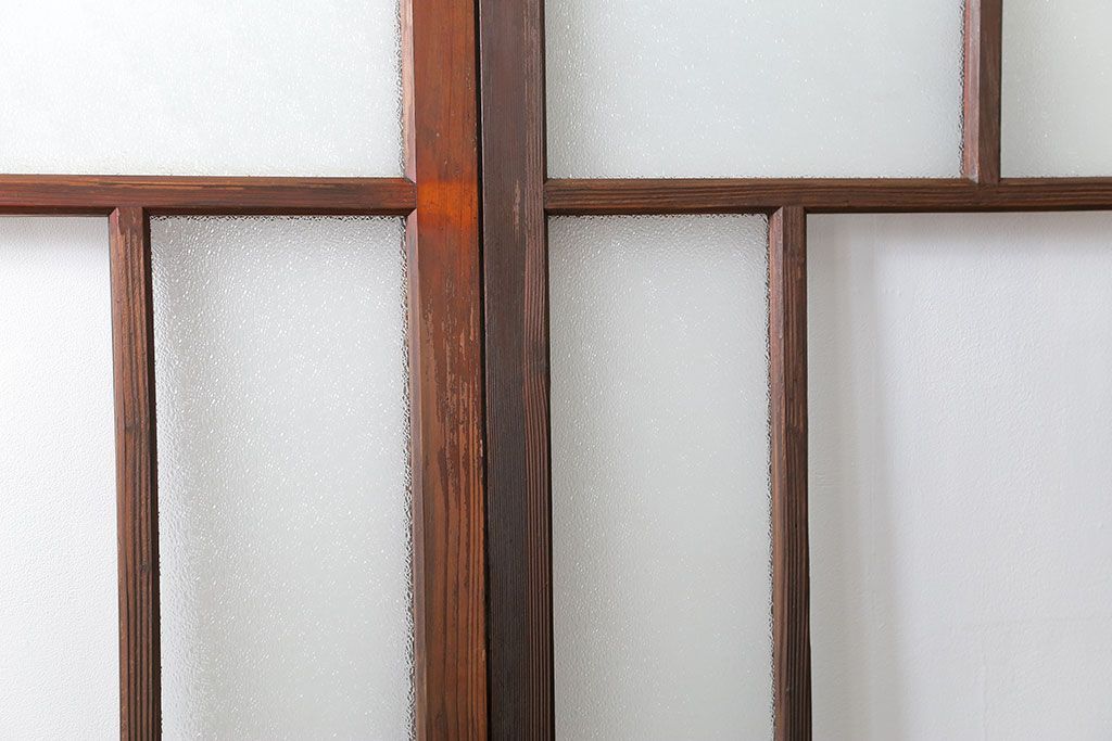 大正ロマン 古い商店の背の高いダイヤガラス引き戸　2枚セット(ガラス戸、建具)