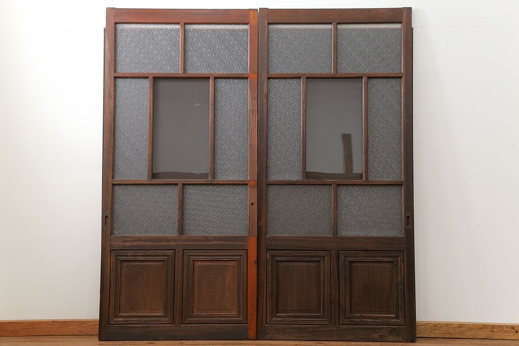 大正ロマン 古い商店の背の高いダイヤガラス引き戸　2枚セット(ガラス戸、建具)