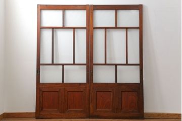 大正ロマン 古い商店の背の高いダイヤガラス引き戸　2枚セット(ガラス戸、建具)