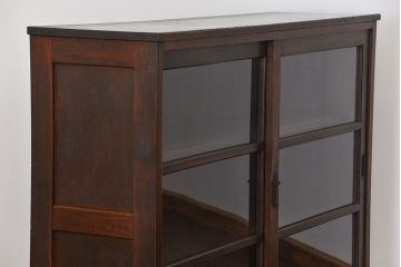 アンティーク家具　アンティーク 古いナラ材の脚付き収納棚　(サイドキャビネット、飾り棚、本棚)