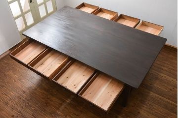 アンティーク家具　アンティーク 特大!古い学校の両面引き出し作業台(テーブル、デスク、机、在宅ワーク、在宅用陳列台)