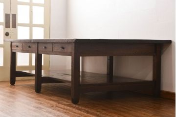 アンティーク家具　アンティーク 特大!古い学校の両面引き出し作業台(テーブル、デスク、机、在宅ワーク、在宅用陳列台)
