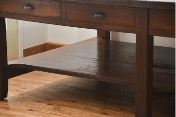 アンティーク家具　アンティーク 特大!古い学校の両面引き出し作業台(テーブル、デスク、机、在宅ワーク、在宅用陳列台)