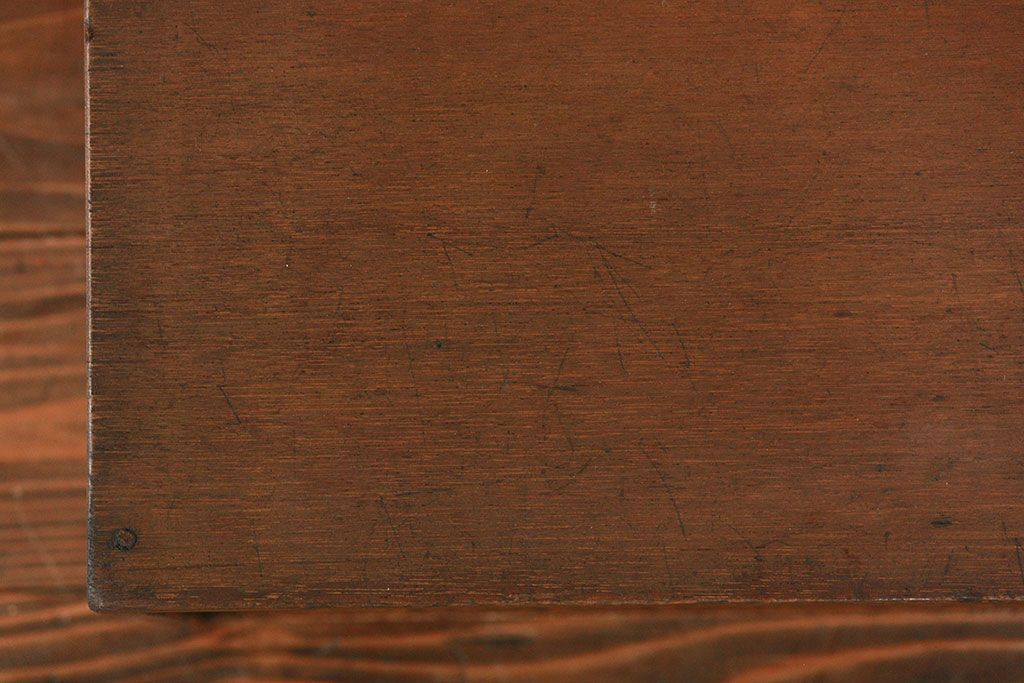 レトロ家具　昭和レトロ 古い木の引き出し付き横長本立て　(本棚、飾り棚)