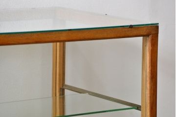 レトロ家具　昭和レトロ 古いナラ材のスタイリッシュな鉄脚ガラスケース(飾り棚、ショーケース)