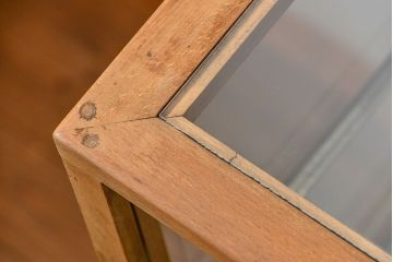 レトロ家具　昭和レトロ 古いナラ材のアンティークガラスケース(ショーケース、陳列棚)