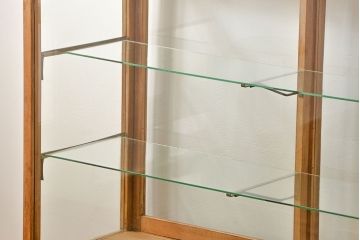 レトロ家具　昭和レトロ 古いナラ材のアンティークガラスケース(ショーケース、陳列棚)