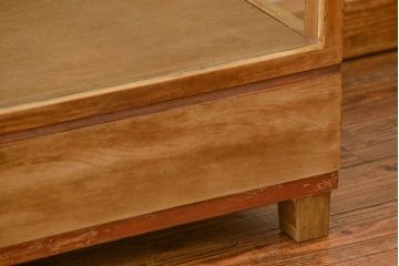 レトロ家具　昭和レトロ 古いナラ材のアンティークガラスケース(ショーケース、陳列棚)