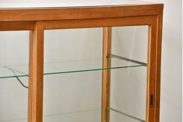 レトロ家具　昭和レトロ 古いナラ材のアンティークガラスケース(ショーケース、陳列棚)