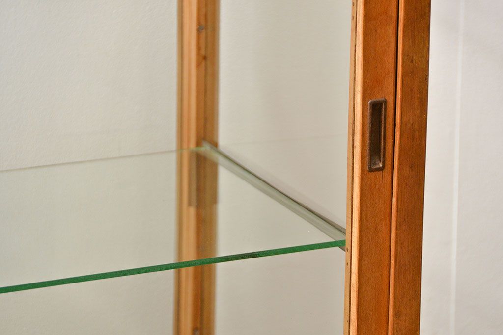 レトロ家具　昭和レトロ 古いナラ材のアンティークガラスケース(ショーケース、陳列棚)