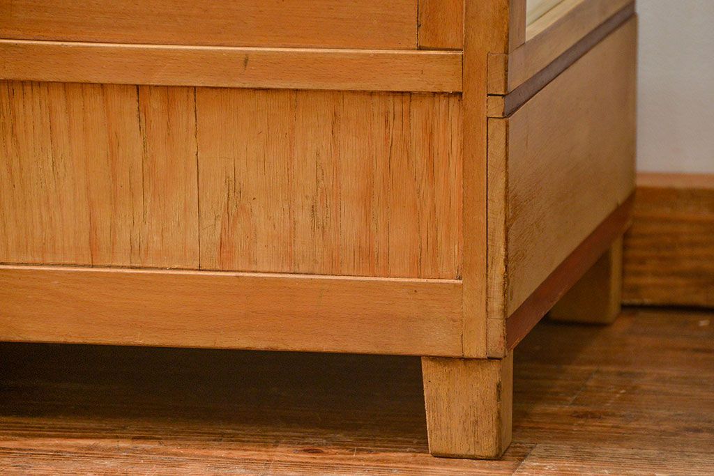 レトロ家具　昭和レトロ 古いナラ材のアンティークガラスケース(ショーケース、陳列棚)