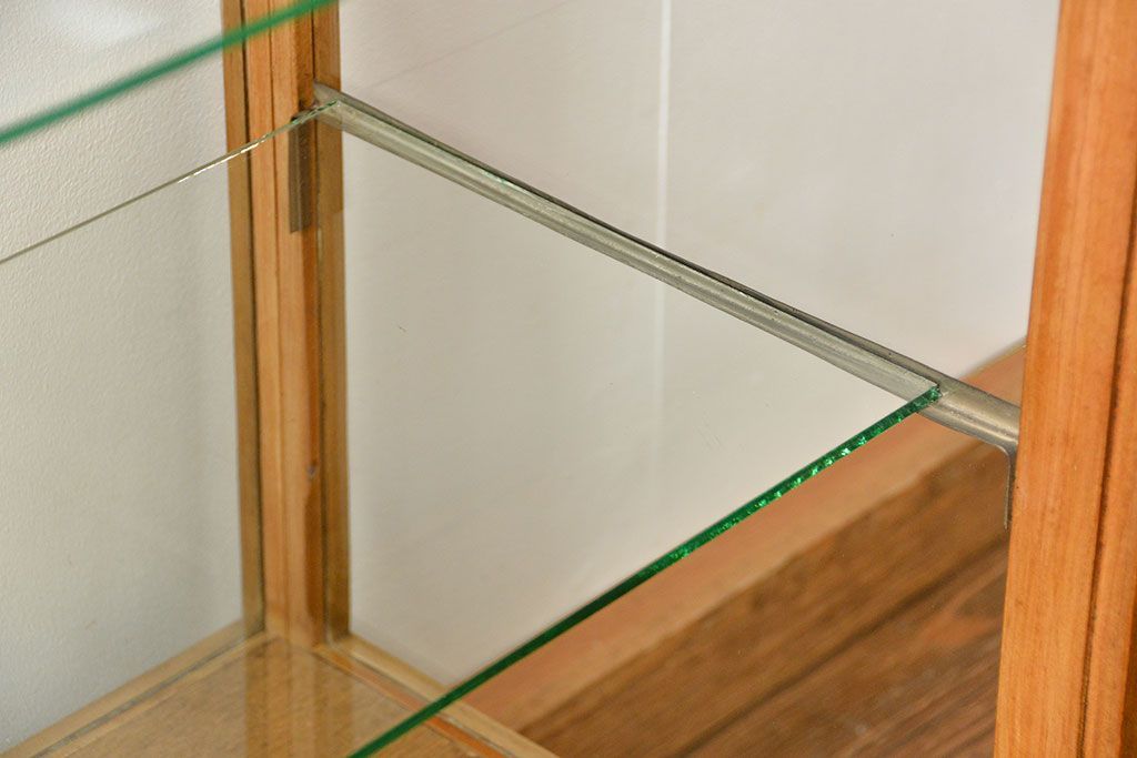 レトロ家具　昭和レトロ 古いナラ材のアンティークガラスケース(ショーケース、陳列棚)