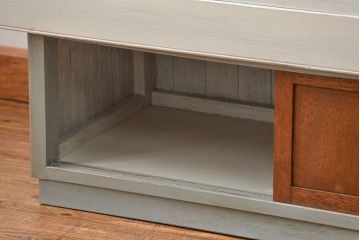 レトロ家具　昭和レトロ 古いパン屋のアンティークペイント　ガラスケース(ショーケース、飾り棚)