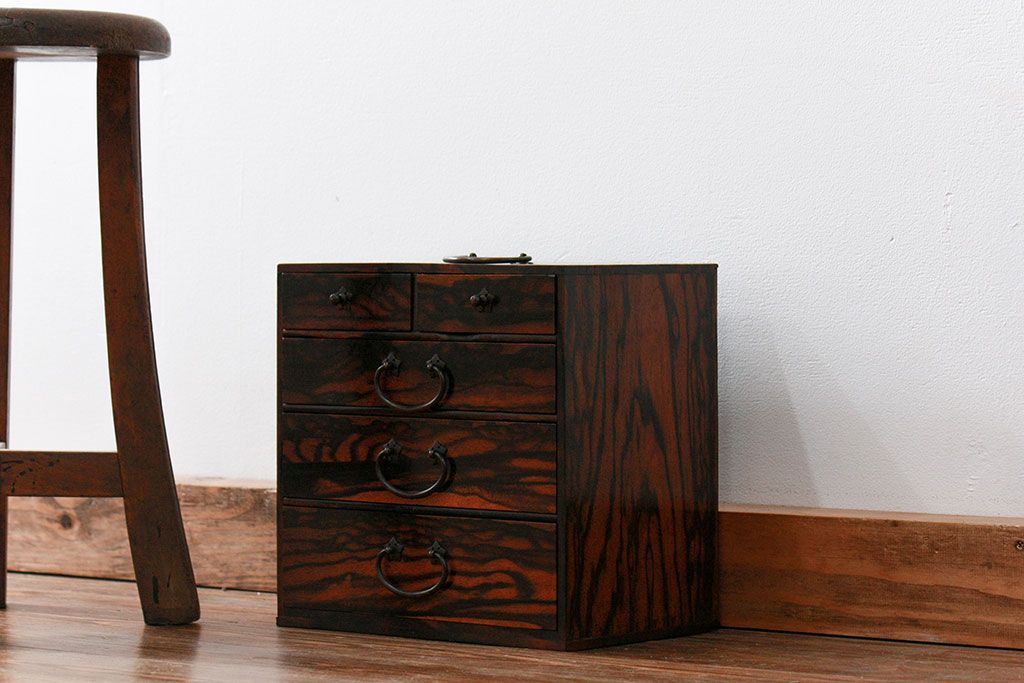 アンティーク家具　古民具・骨董 イタミ有り　総黒柿材無垢　上質な小引き出し