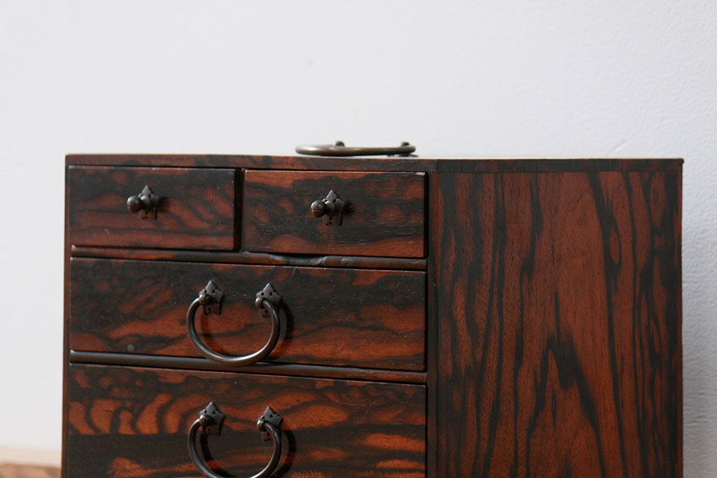 アンティーク家具　古民具・骨董 イタミ有り　総黒柿材無垢　上質な小引き出し