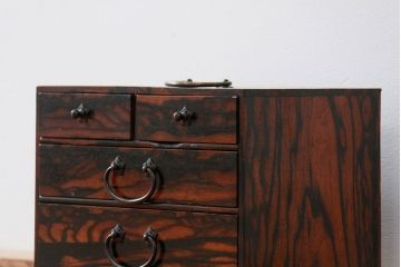 アンティーク家具　古民具・骨董 イタミ有り　総黒柿材無垢　上質な小引き出し