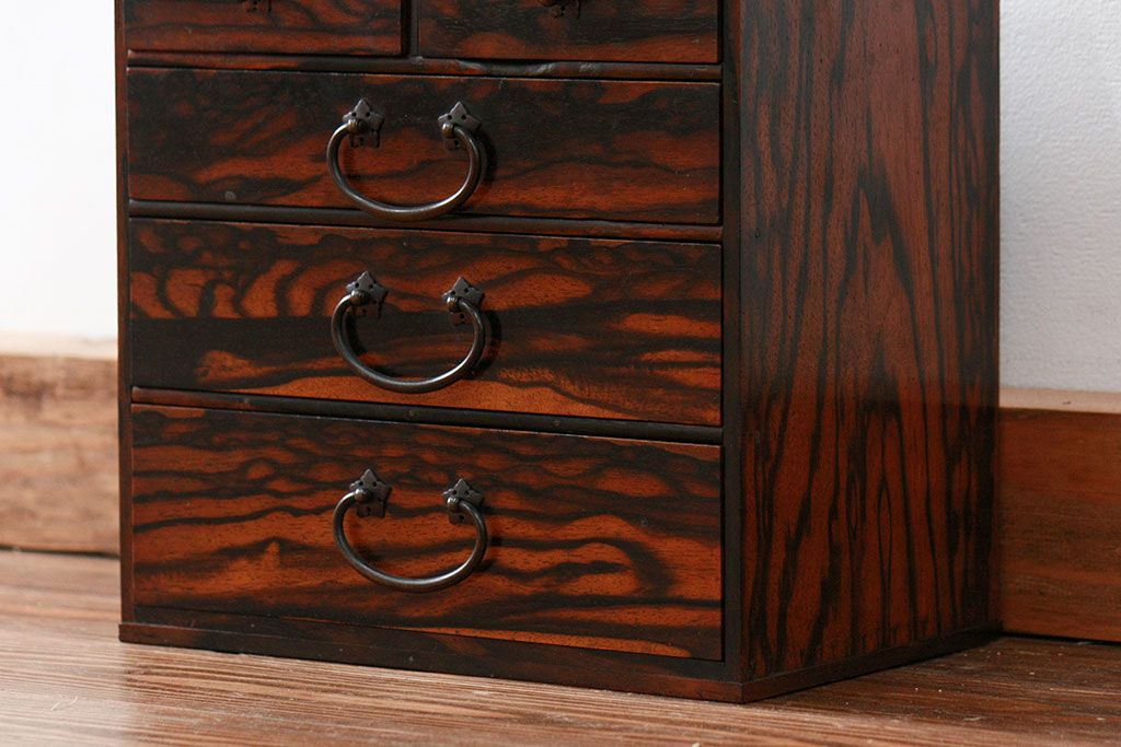 アンティーク家具　古民具・骨董 イタミ有り　総黒柿材無垢　上質な小引き出し