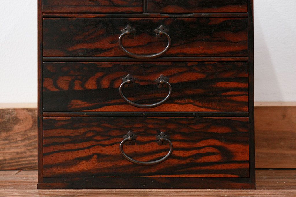 アンティーク家具　古民具・骨董 イタミ有り　総黒柿材無垢　上質な小引き出し