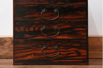 アンティーク家具　古民具・骨董 イタミ有り　総黒柿材無垢　上質な小引き出し