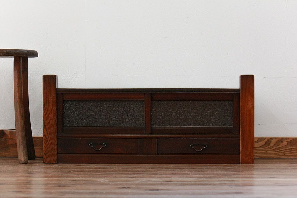 アンティーク家具　古民具・骨董 ダイヤガラス入りの小さな置き床(置床、ローボード)