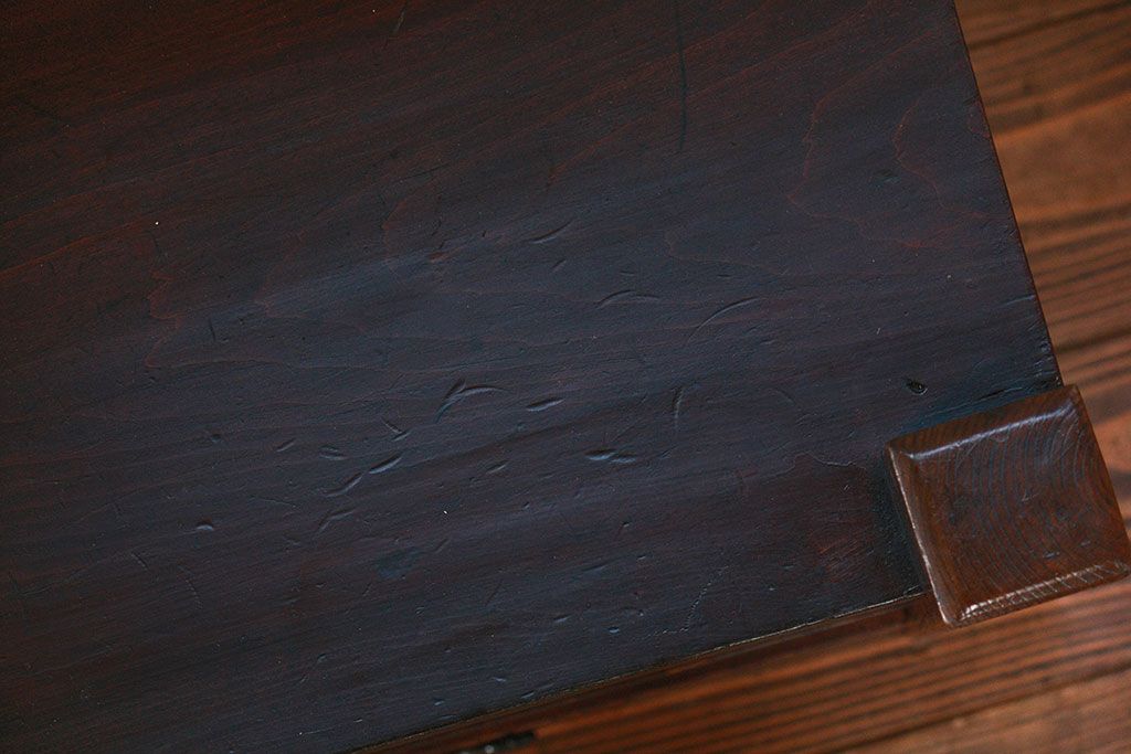 アンティーク家具　古民具・骨董 ダイヤガラス入りの小さな置き床(置床、ローボード)