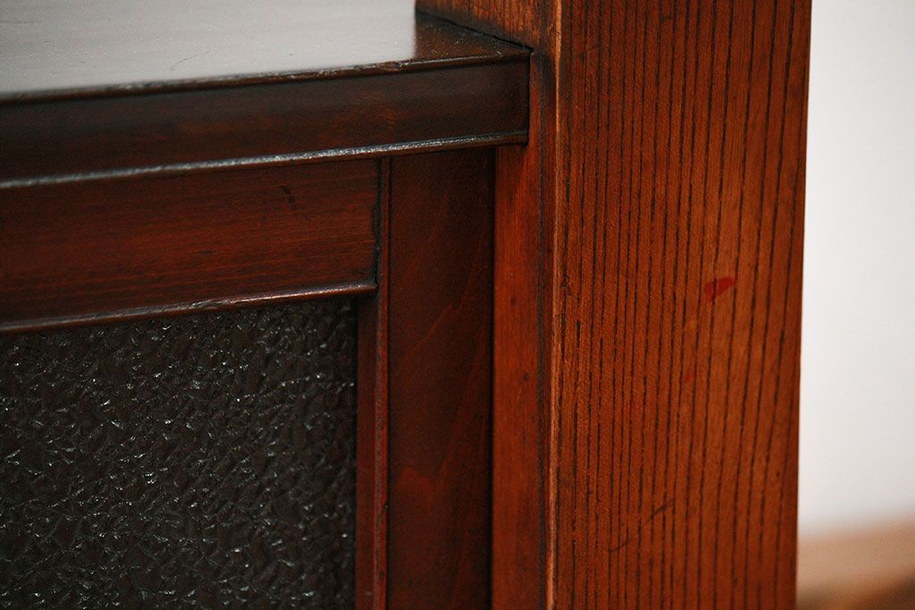 アンティーク家具　古民具・骨董 ダイヤガラス入りの小さな置き床(置床、ローボード)