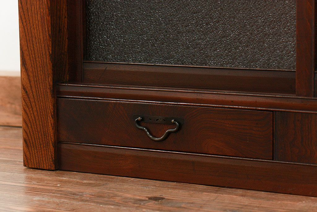 アンティーク家具　古民具・骨董 ダイヤガラス入りの小さな置き床(置床、ローボード)