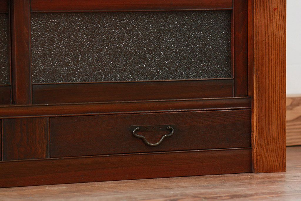 アンティーク家具　古民具・骨董 ダイヤガラス入りの小さな置き床(置床、ローボード)