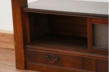 アンティーク家具　古民具・骨董 ダイヤガラス入りの小さな置き床(置床、ローボード)